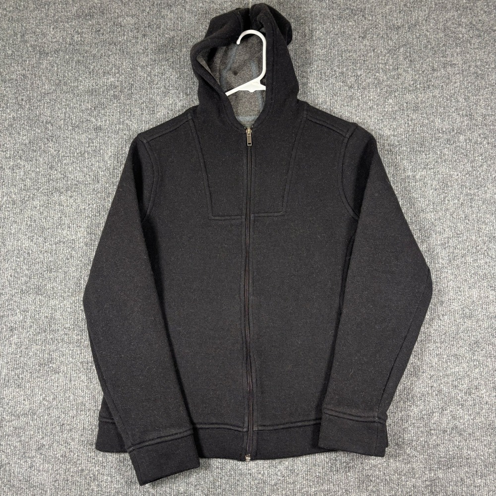 Banana Republic Womens L Black Wool Blend Full Zip Hoodie Sweater Jacket Knit
